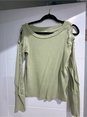We The Free Sage Green Cold-Shoulder Long Sleeve Top